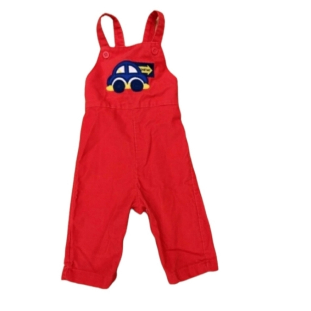 Vintage red corduroy car overalls 12 months